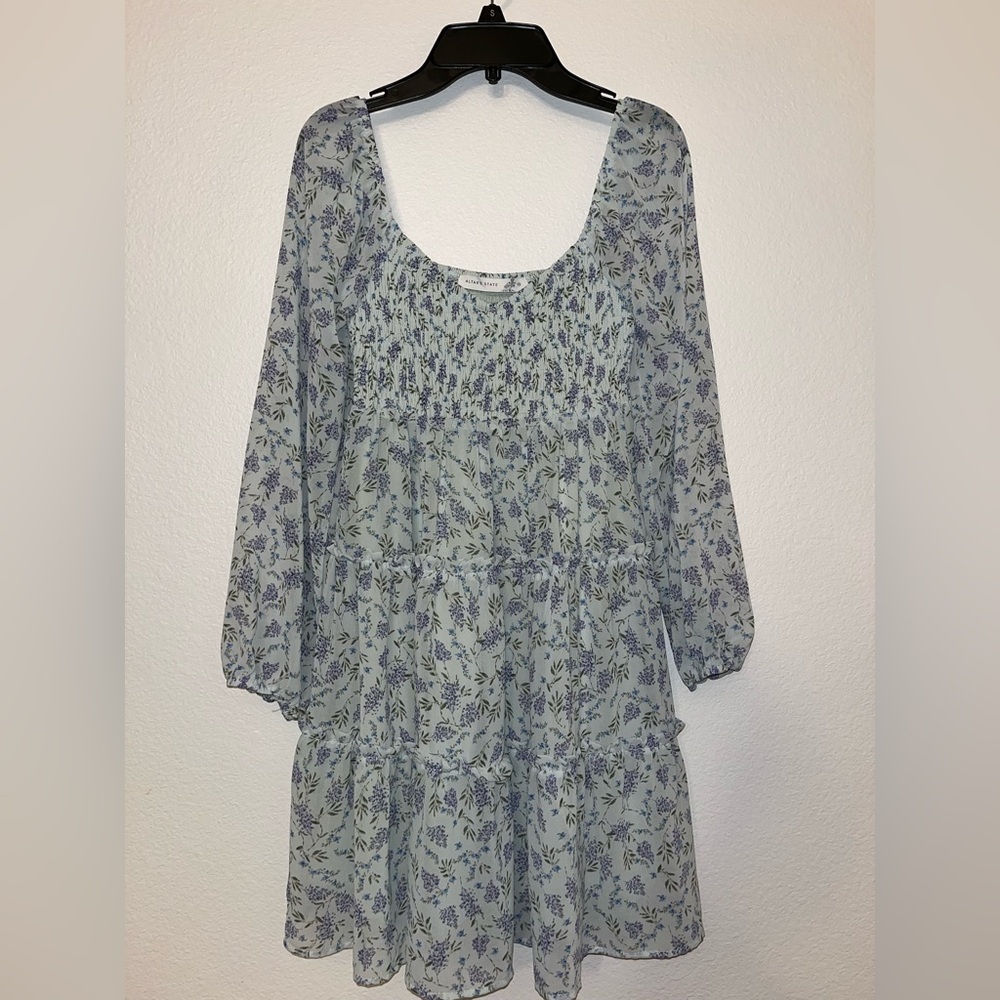 Altar'd State Light Blue Floral Tiered Babydoll Dress